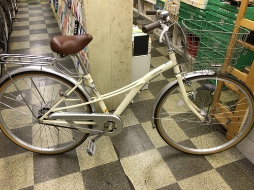 [3302]中古自転車　リサイクル自転車　シティサイクル　ママチャリ　26インチ　シングル　LEDオートライト　ホワイト