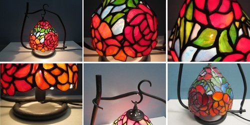 ステンドグラス】ランプ◇薔薇◇バラ◇吊り型◇照明◇卓上◇インテリア