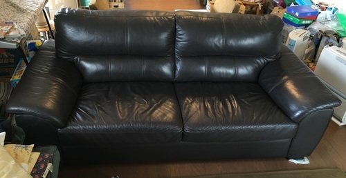 美品◆2人革張り掛けソファ　横202ｘ奥行90ｘ高さ83cm