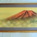 日本画「赤富士に鶴と松」※但し難あり　額絵を差し上げます