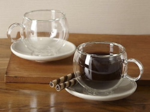 コーヒー断熱ガラスカップ＆ソーサーの2セット