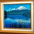 『富士山 湖　肉筆油絵か 額装 風景画 青富士 』