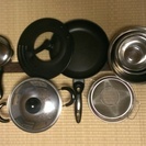 調理器具セット（両手鍋、片手鍋、フライパン、ボウル、ざる）