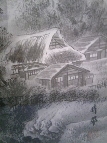 堀江 晴翠先生作 《水墨山水・馬》 - 絵画