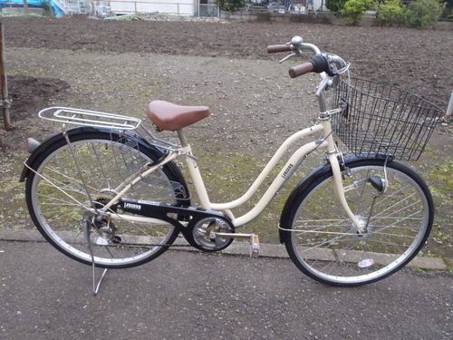 終了　ママチャリ　２６インチ　6段ギヤ　カギ新品　LEDオートライト　中古自転車　052
