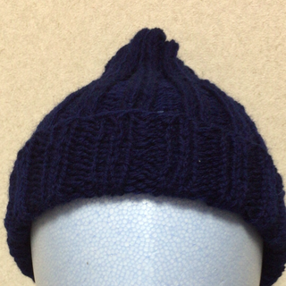 手編み帽子青色大人用  ウール100%