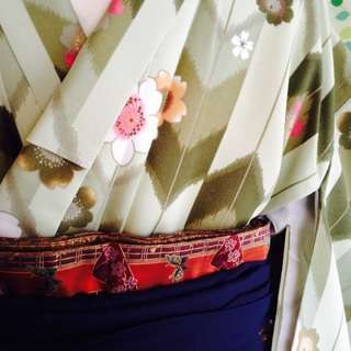 緑桜に矢柄二尺袖着物&袴セット