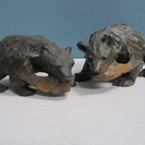 【白老】木彫り熊◆２個セット◆鮭◆置物◆彫刻◆サイズ小