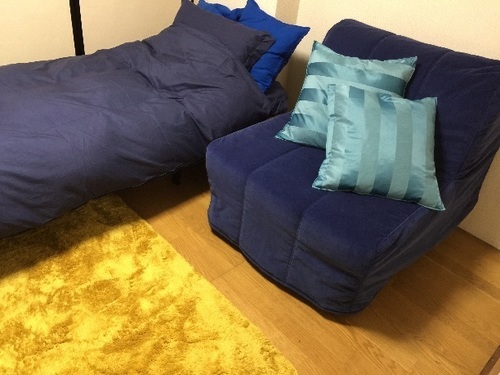 IKEAソファベッドすのこマットレス付き美品ブルー
