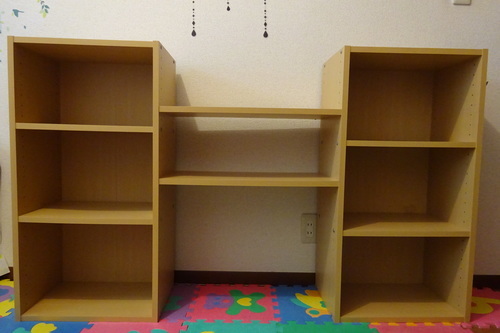 引渡し完了 ３段 ２と棚板２つのセット ４連フック付 カラーボックス ナチュラルカラー ぽき 辻堂の収納家具 棚 シェルフ の中古あげます 譲ります ジモティーで不用品の処分