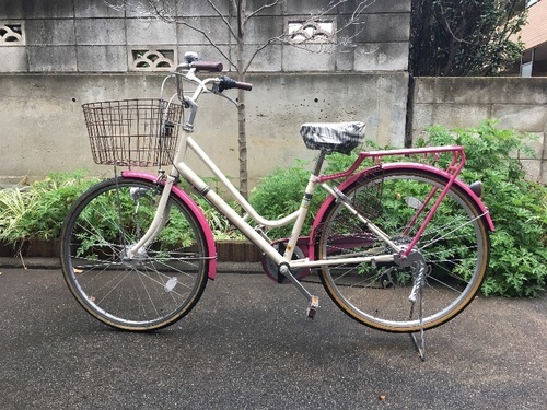 26インチ 自転車 ママチャリ シティサイクル ピンク 外装6段ギア 中古 2015年