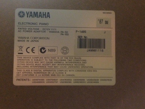 【12/22締切】ヤマハ YAMAHA 電子ピアノ P-140s 07年製
