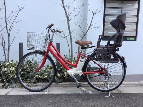 【中古美品】ヤマハPASCITYリチウム赤・子ども乗せ電動自転車/チャイルドシート付き