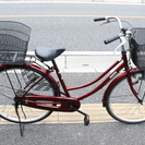 26インチ　ママチャリ　ワインレッド　カゴ付き　自転車