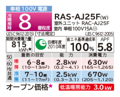 【引取限定　戸畑本店】日立エアコン　RAS-AJ25F　2016年製　未使用