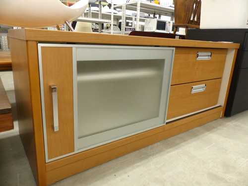 スライドドア付きAVボード　ブラウン テレビ台 引き出し収納付 中古品