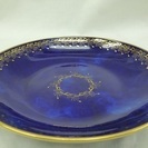 セーブルブルー雲模様の深皿　24金　金彩装飾