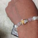 【天然石ローズクォーツ金彫四神【青龍】ホワイトオニキス/水晶】オリジナル