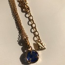 【新品未使用】スワロフスキー社SWAROVSKI サファイアカラーストーンゴールドダブルチェーンネックレス スワンモチーフ ブルービジュー