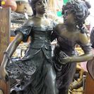 A.Moreauブロンズ像▼大理石置台▼全高164cm▼オブジェ▼湯河原・頓珍館▼3QT6199/