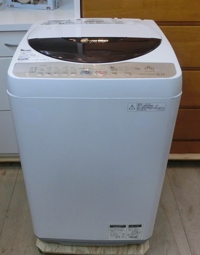 【販売終了しました。ありがとうございます。】シャープ　6.0㎏　穴無ステンレス槽　全自動洗濯機　ES-GE60K　中古品