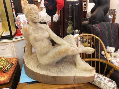 木彫り婦人像◆日展作家松本繁来作◆裸婦像◆湯河原町・頓珍館◆◆3QT5064/