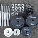 ☆	ファイティングロード&山善 FIGHTINGROAD&YAMAZEN バーベル&ダンベル&エアロベンチセット 123kg◆ジム代も浮いて自宅でトレーニング