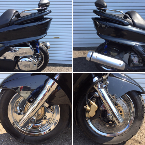 ビック スクーター 250cc バイク ヤマハ マジェスティC型 メッキ各種 バールブラック 艶々 スモークテール 通学や通勤などに リモコンシャッターキー