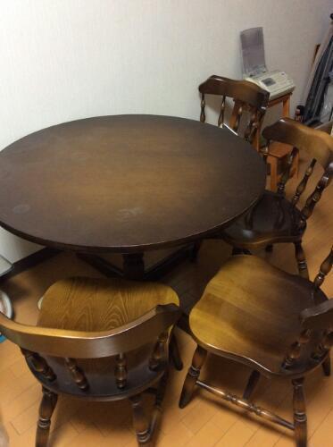 飛騨産業/ダイニングテーブル/椅子4個セット/木製家具/円卓
