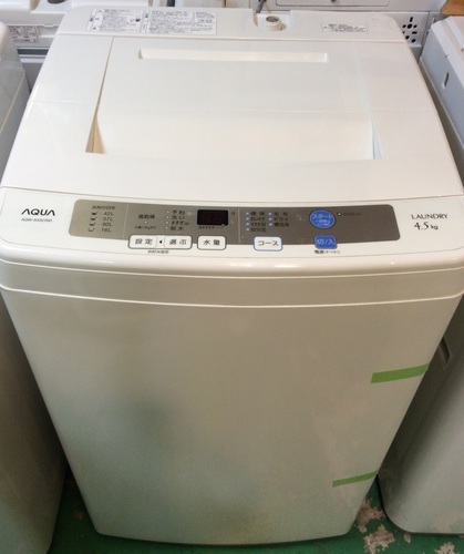 【期間限定30％OFF・全国送料無料・半年保証】洗濯機 2014年製 AQUA AQW-S45C 中古