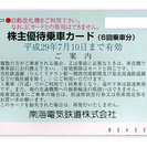 南海電鉄 株主優待乗車カード 4回乗車券 ☆ 29年7月10日まで
