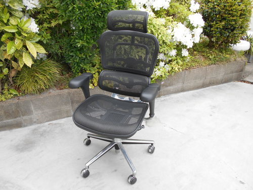 中古 エルゴヒューマン ベーシック Ergohuman Basic  ヘッドレスト付き メッシュ デスクチェア ブラック 要キャスター交換