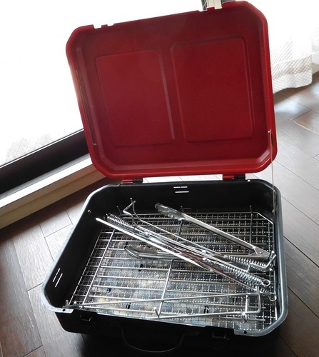 【交渉中】キャリッジ　バーベキューセット　（簡単折りたたみ足付き）【外箱付】