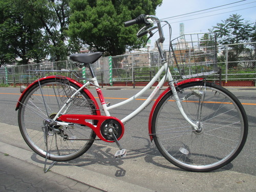 ♪ジモティー特価♪美品　ＬＥＤオートライト・シマノ外装６段変速・２６インチリサイクル自転車　　　新大阪　サイクルキッズ