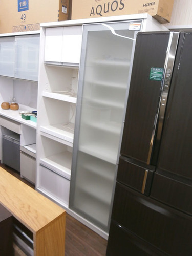 札幌 引き取り スライドドア付きキッチン収納棚 カップボード/キッチンボード 食器棚