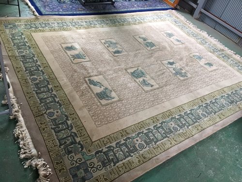 手織り ウール 中国緞通 6畳相当 段通カーペット 絨毯 - カーペット 