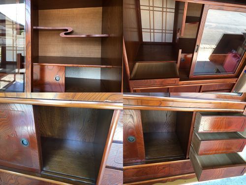 茶箪笥 欅 水屋 食器棚 昭和レトロ アンティーク 幅92cm×奥行41.5cm×高