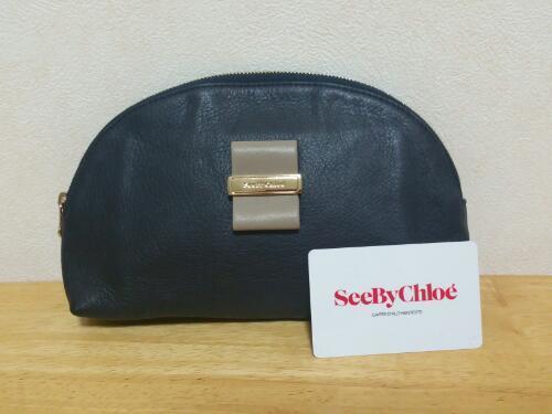 新品　See By Chloe　クロエ　レザー　ネイビー　ポーチ