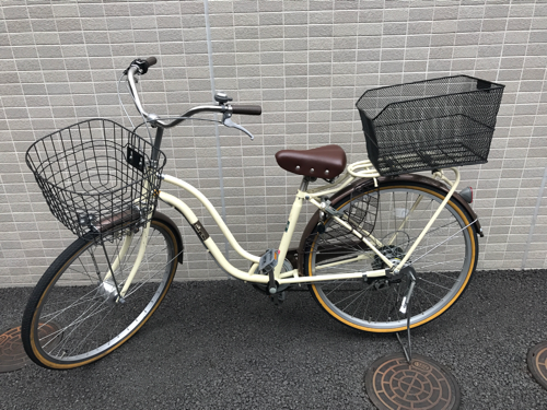 26インチアイボリー六段変速自動充電ライト付き自転車
