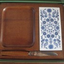 北欧◆昭和レトロ 木製フルーツボード 箱入未使用陶器 タイル 花...