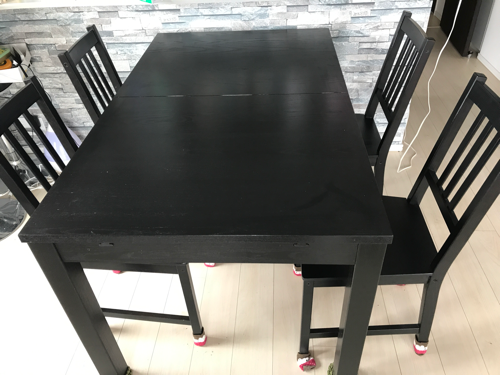 IKEA 伸長式ダイニングテーブル＋椅子4脚セット