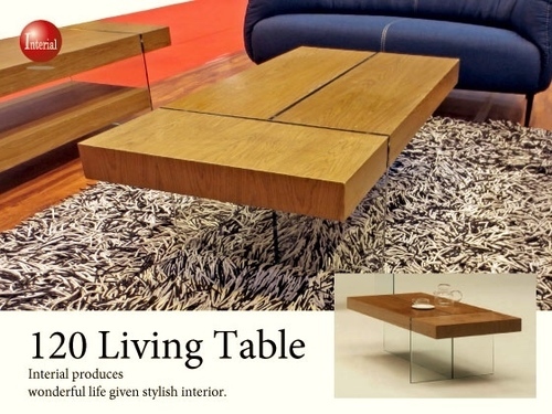 展示美品* モダンデザイン・天然木＆ガラス製リビングテーブル（幅120cm）