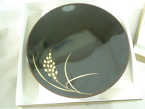 ▶︎未使用 京都 「 漆器の 井 助 」丸皿 金 稲穂 蒔絵 2枚