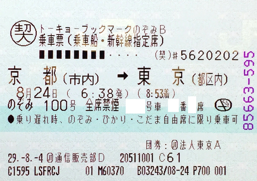 最終値下げ！京都東京新幹線切符チケットのぞみ送料込8月24日指定時間 