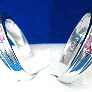 K18WG ピンクサファイヤ 0.75ct メレダイヤ 0.02ct リング 14.5号 中古
