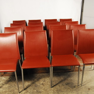 牛本革張り ステンレスフレームダイニングチェア 16脚セット イタリアンモダンスタッキング可 Bランク 3514