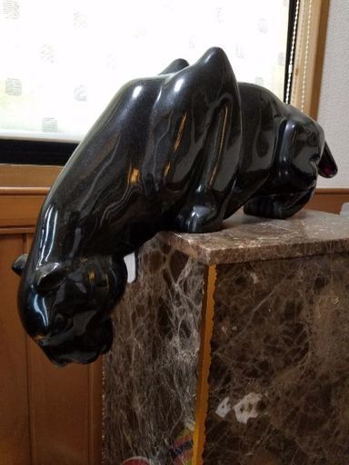 置物　黒ヒョウ\u0026大理石土台　値下げ半額