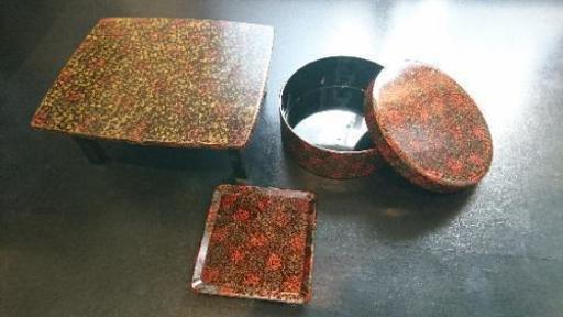 【高級】津軽塗 茶櫃　小机　名刺盆　セット（茶びつ　茶ひつ　トレー　テーブル　丸　角）