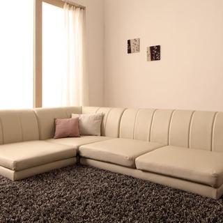 新品未使用品　送料無料(沖縄・北海道含む）2COLOR（IV/BK)スタイリッシュデザイン 合成皮革 ふんわりウレタンフロアコーナーソファセット（LowType Ver.)　1P+2P+コーナー3セット