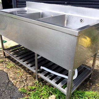 〓 V 〓 槽シンク W1500×D1200×H800 バックガード 作業台付き